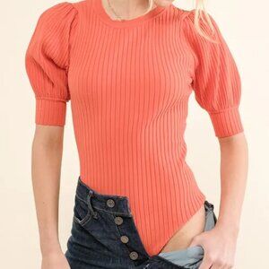 And The Why Puffed Half Sleeve Rib Basic Bodysuit